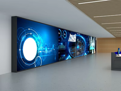 Advanced Modern Monitoring Room With Large Digital Display Wall And Surveillance Interfaces 3d model