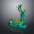 Turquoise Deer Ornament With Golden Antlers Yellow Spots And Smooth Surface Design