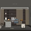 Modern Study Room Interior With Wooden Shelves Lighting Large Desk And Comfortable Chair