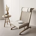 Stylish Wooden Lounge Chair with Slatted Backrest Padded Seat and Round Side Table