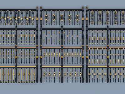 Black and Gold Metal Fence With Ornate Patterns And Decorative Details 3d model