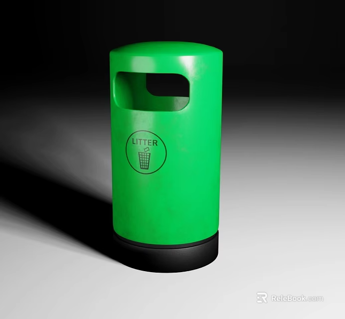 Public Facility Green Litter Bin With Open Top Design And Litter Sign For Outdoor Use 3d model 
