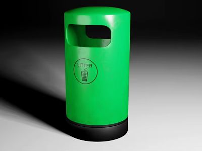 Public Facility Green Litter Bin With Open Top Design And Litter Sign For Outdoor Use 3d model