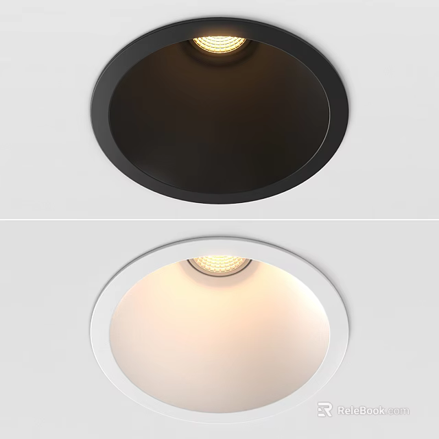 Modern Sleek Recessed Spotlights With Black White Ceiling Illuminated Design 3d model 