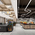 Modern Supermarket Grocery Interior With Fresh Produce Counters Bright Lighting And Organized Shelves