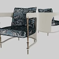 Blue Tiger Pattern Single Chair With Gold Metal Frame And Armrests