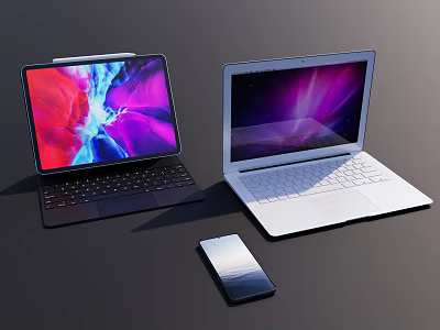 Contemporary Computer Devices Featuring Laptop Tablet And Smartphone With Bright Screen Displays 3d model
