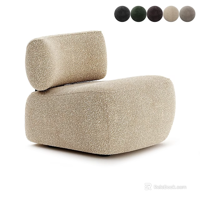 Modern Beige Fabric Single Sofa With Round Shape And Textured Surface 3d model 