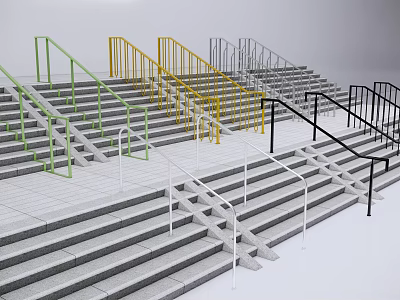 Staircases With Colorful Metal Handrails And Concrete Steps In Various Hues 3d model