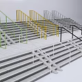 Staircases With Colorful Metal Handrails And Concrete Steps In Various Hues