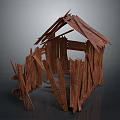 Old Dilapidated Wooden House With Broken Roof Walls And Scattered Planks