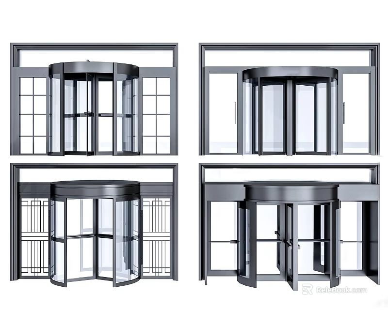 Modern Revolving Door Designs With Glass Panels And Metal Frames 3d model 