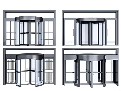 Modern Revolving Door Designs With Glass Panels And Metal Frames 3d model