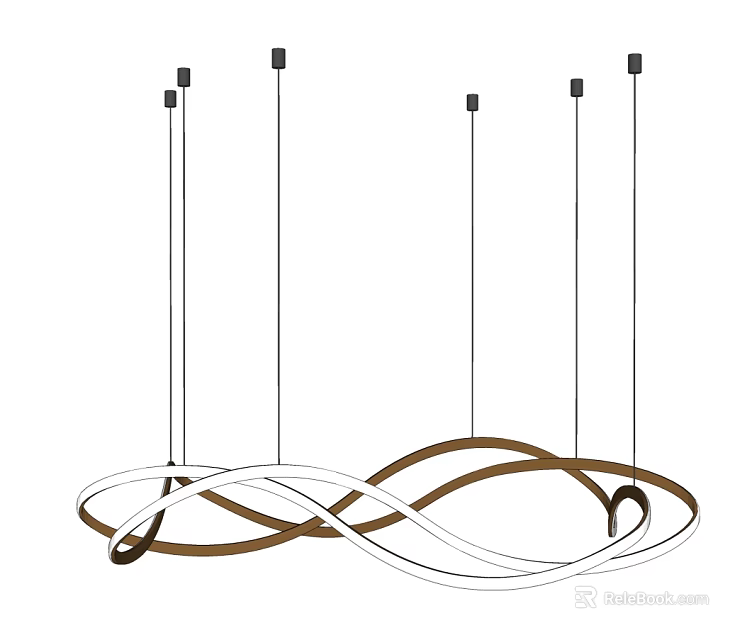 Modern Intertwined Chandelier Design With White And Brown Curved Lines 3d model 