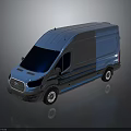 Blue Ford Van Modern Exterior Design With Sleek Body And Reflection On Dark Surface