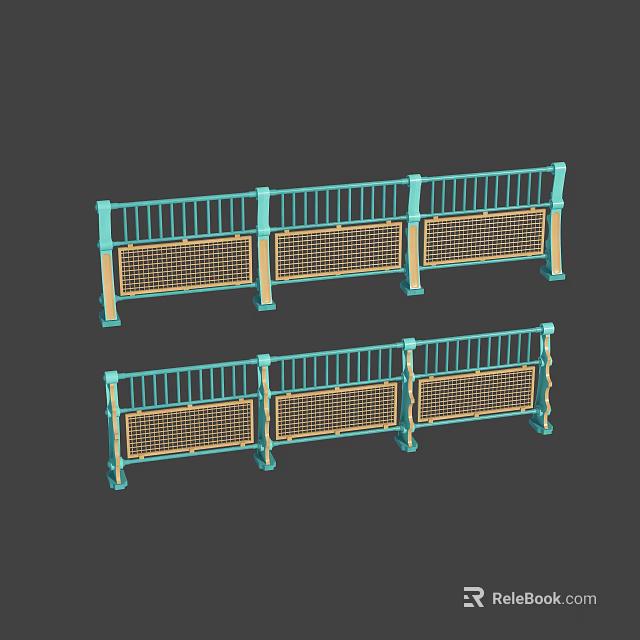 Modern Teal Metal Fence with Gold Grid Panels for Outdoor Spaces Design 3d model 