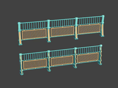 Modern Teal Metal Fence with Gold Grid Panels for Outdoor Spaces Design 3d model