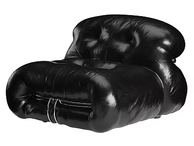 Black Leather Single Seater Sofa with Modern Unique Plush Design and Stitched Detailing 3d model