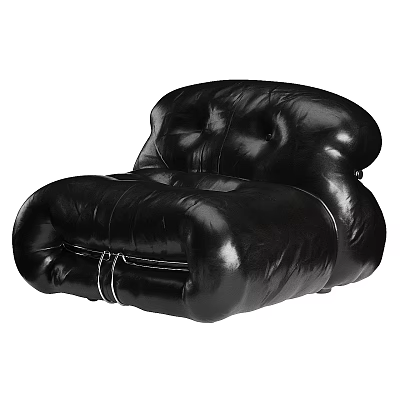 Black Leather Single Seater Sofa with Modern Unique Plush Design and Stitched Detailing 3d model