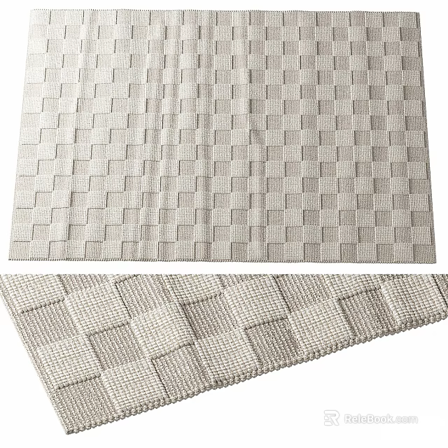 Woven Square Rug With Checkerboard Pattern And Neutral Tones For Home Interior Decor 3d model