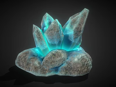 Decorative Ornament Set Featuring Crystal Clusters Rock Base and Blue Glowing Light 3d model