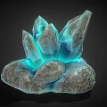 Decorative Ornament Set Featuring Crystal Clusters Rock Base and Blue Glowing Light 3d model