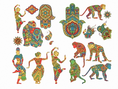 2D monkey dancer animal symbol embroidery print model