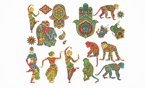 2D monkey dancer animal symbol embroidery print 3d model