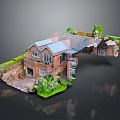 Modern Brick Detached House With Solar Panels Roof Front Yard Driveway And Greenery