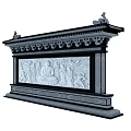 Traditional Chinese Scenic Wall with Classic Eave Relief Carvings and Arched Niche Design