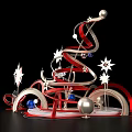 Festive Christmas Decoration With Swirls Stars Merry Christmas Sign And Ornaments