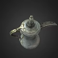 Antique Bronze Wine Ewer With Lid Handle And Engraved Patterns Isolated On Dark Background