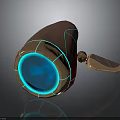 Futuristic Red And Copper Device Featuring Blue Glowing Lens Metallic Frame And Handle