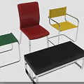 Modern Furniture Set With Red Chair Yellow Chair Green Side Table Black Bench Metal Frames