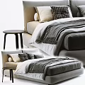 Modern Double Bed with Soft Pillows Cozy Blanket and Wooden Nightstand Interior