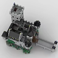 Ancient Architecture Inspired Lego Castle Model with Towers Bridge Flags and Green Foliage