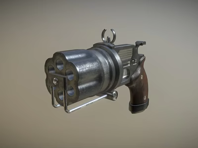 Vintage Revolver Weapon Featuring Metal Cylinder Wooden Grip And Metallic Frame 3d model