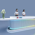 Modern Illuminated Reception Desk With White Flower Vase And Welcome Sign