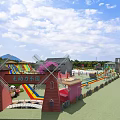 Outdoor Playground Equipment In Traditional Village With Colorful Slides Climbing Frames And Trees