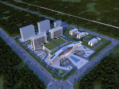 Modern Hospital Building Architecture With Green Roof Surrounding Trees And Road Access 3d model