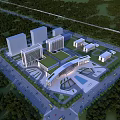 Modern Hospital Building Architecture With Green Roof Surrounding Trees And Road Access