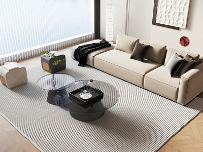 Sofa Combination Light Luxury Sofa Cream Style Sofa Coffee Table Internet Famous Sofa 3d model