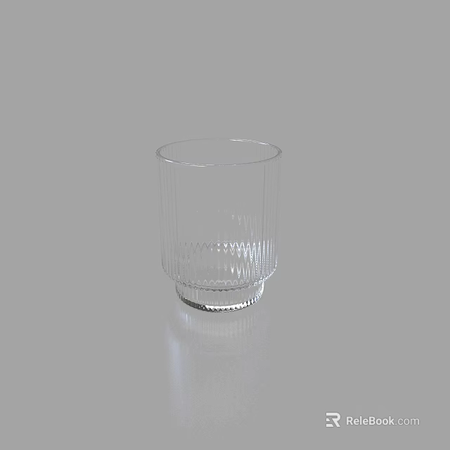Clear Glass Cup With Vertical Stripes And Decorative Base On Simple Gray Background 3d model 