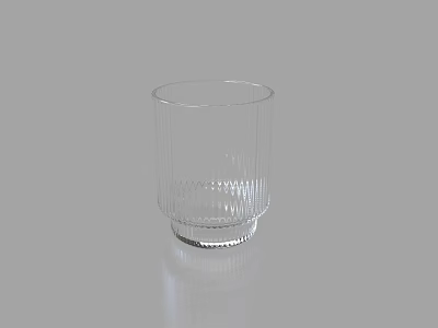 Clear Glass Cup With Vertical Stripes And Decorative Base On Simple Gray Background 3d model