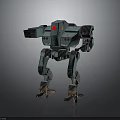Detailed Weathered Teal Robot Mech Featuring Red Sensor Mechanical Limbs Standing On Gray Background