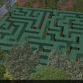 Fun Outdoor Playground With Green Maze And Red Paths Surrounded By Trees