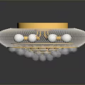 Luxurious Lighting Combination with Gold Circular Top and Silver Mesh Frame and Sparkling Crystal Inlays