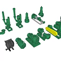 Green Industrial Equipment With Various Types Of Pumps Compressors And Mechanical Components