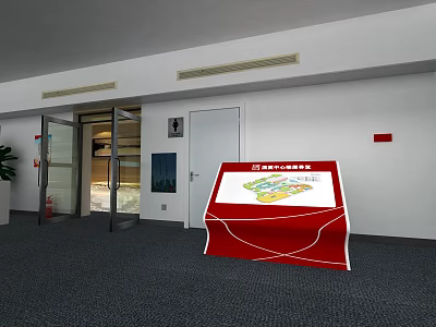 Public Facility Entrance Area Featuring Red Information Board And Map Display Guidance 3d model