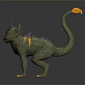 Green Mythical Creature 3D Model With Purple Horns Yellow Eyes Claws And Stripes